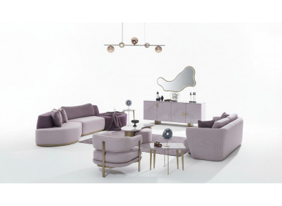 Woonlandschap Bankstel Grote Roze Stoffenbanken Modern Set 5-delig Bank