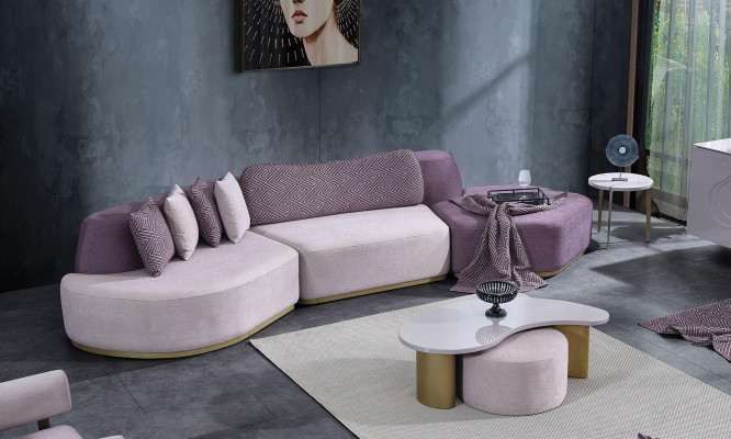 Stoffen bankstellen Bankstel Grote woonlandschap Roze Set 3-dlg Bank Modern