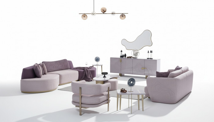 Stoffen bankstellen Bankstel Grote woonlandschap Roze Set 3-dlg Bank Modern