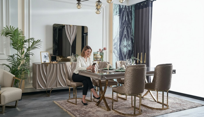 Eettafel Eetgroep Eethoek Eetkamer Hout Bruin Set 7-delig Stoelen Luxe