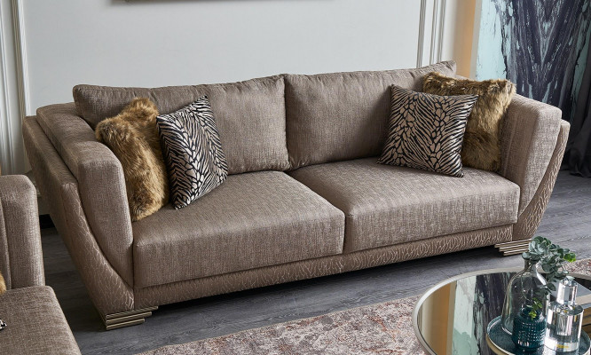 Stoffen bankstellen Bankstel Driezitsbank Beklede bank Bruin Set 3-delig Modern