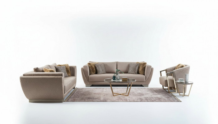 Stoffen bankstellen Bankstel Driezitsbank Beklede bank Bruin Set 3-delig Modern