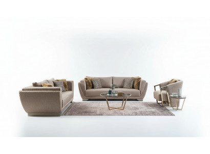 Stoffen bankstellen Bankstel Driezitsbank Beklede bank Bruin Set 3-delig Modern