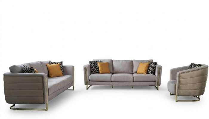 Bankstel Stoffen bankstel Bankstel gestoffeerde bank Grijs Modern Set 3-delig