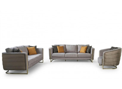 Bankstel Stoffen bankstel Bankstel gestoffeerde bank Grijs Modern Set 3-delig