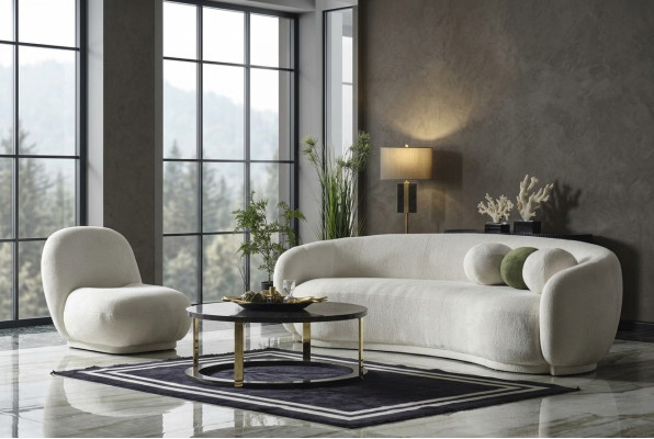 Sofaset, textielbankstel, wit gestoffeerde moderne bankstel, set van 2 banken