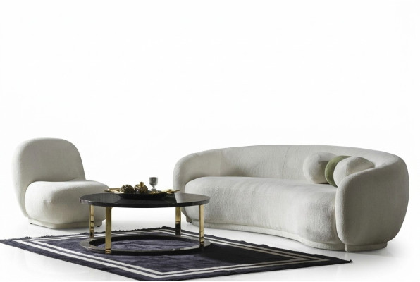 Sofaset, textielbankstel, wit gestoffeerde moderne bankstel, set van 2 banken