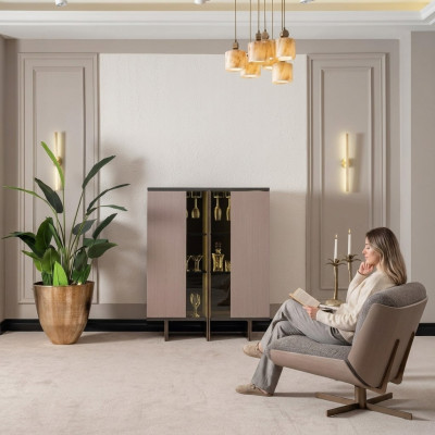 Kastgroep Vitrine Fauteuil Hout Beige Kast Woonkamer 2-delig
