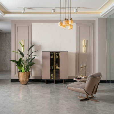 Kastgroep Vitrine Fauteuil Hout Beige Kast Woonkamer 2-delig