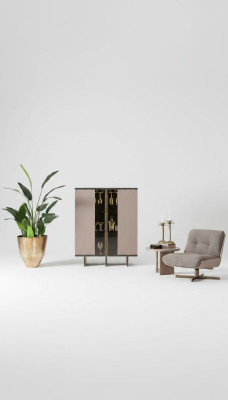 Kastgroep Vitrine Fauteuil Hout Beige Kast Woonkamer 2-delig