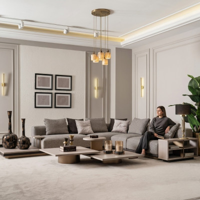 Hoekbank L-vorm Woonlandschap Stoffen Bank Grijs Modern Sofa