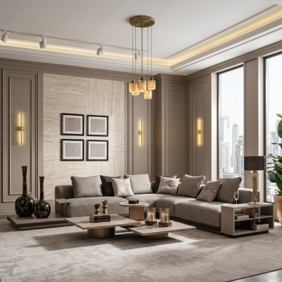 Hoekbank L-vorm Woonlandschap Stoffen Bank Grijs Modern Sofa