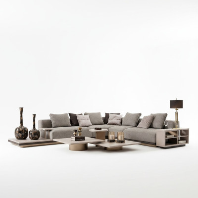 Hoekbank L-vorm Woonlandschap Stoffen Bank Grijs Modern Sofa