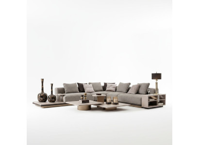 Hoekbank L-vorm Woonlandschap Stoffen Bank Grijs Modern Sofa