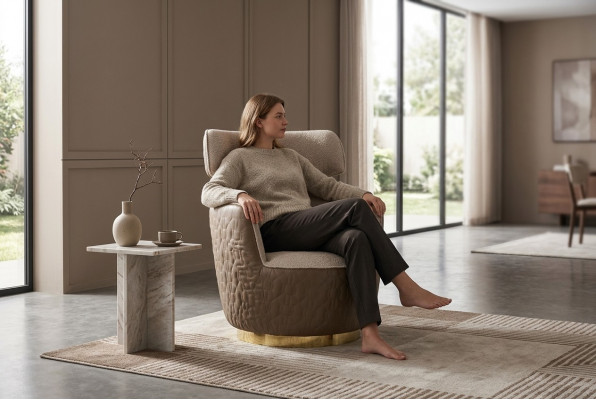 Oorfauteuil Stoel Stof Zits Eenpersoons Beige Clubsessel Modern