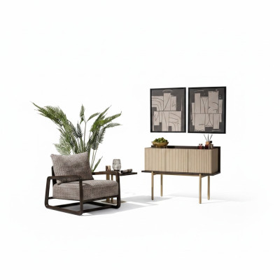 Woonkamerset 3-delig Fauteuil Bijzettafels Dressoir Grijs Groep Relax Woongroep van 3 stuks Fauteuil Bijzettafels Dressoir Grijs Relaxgroep