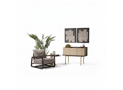 Woonkamerset 3-delig Fauteuil Bijzettafels Dressoir Grijs Groep Relax Woongroep van 3 stuks Fauteuil Bijzettafels Dressoir Grijs Relaxgroep