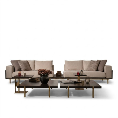 Vierzitsbank 4-zitsbank Gestoffeerde bankstoffen bank Beige Moderne tafel Nieuw