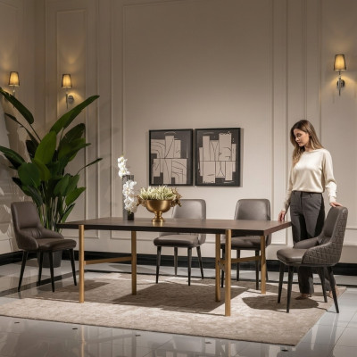 Eettafel Eettafel Tafel Eetkamer Hout Bruin Modern Goud Design