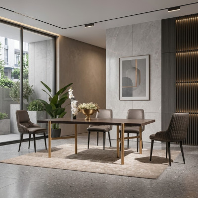 Eettafel Eettafel Tafel Eetkamer Hout Bruin Modern Goud Design