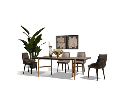 Eettafel Eettafel Tafel Eetkamer Hout Bruin Modern Goud Design