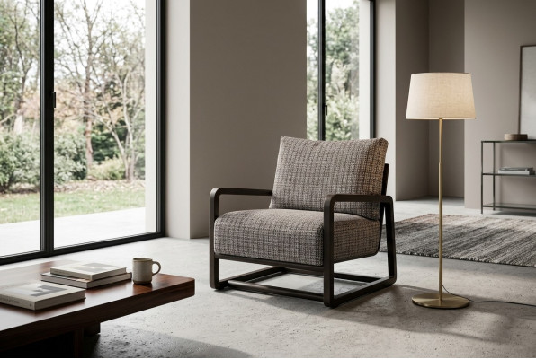 Fauteuil éénzitter stoel Grijs Hout Woonkamer Tv-fauteuil Relaxfauteuil