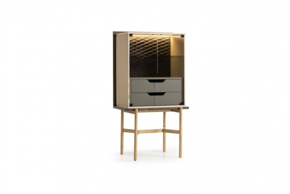 Drankschaank Kast Vitrine Bar Hout Woonkamer Modern Beige Luxe