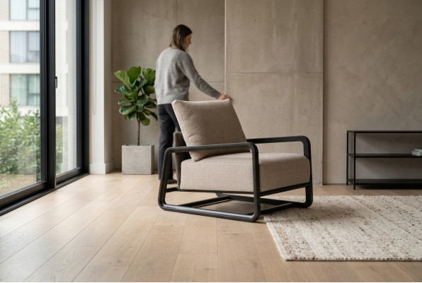 Tv-stoel Fauteuil Eenpersoons Zitter Beige Hout Woonkamer Design