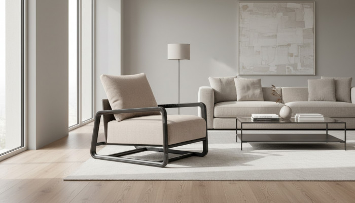 Tv-stoel Fauteuil Eenpersoons Zitter Beige Hout Woonkamer Design
