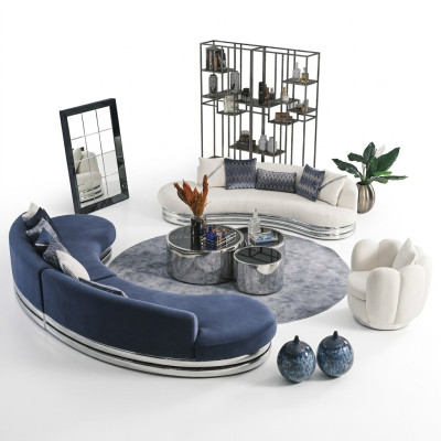Complete bankstel stoffen bank bankstel blauw set bankstel 3-delig