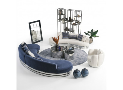 Complete bankstel stoffen bank bankstel blauw set bankstel 3-delig
