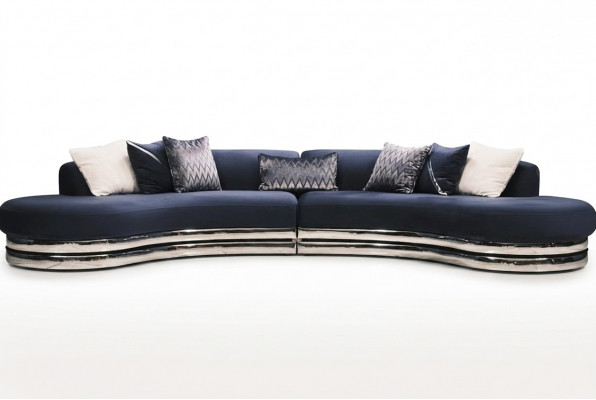 Bank Bankstel met 5 zitplaatsen Grote stoffen bank Blauw modern design