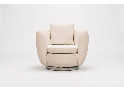 Moderne fauteuil, een zitter, witte stof, woonkamer, relaxfauteuil.
