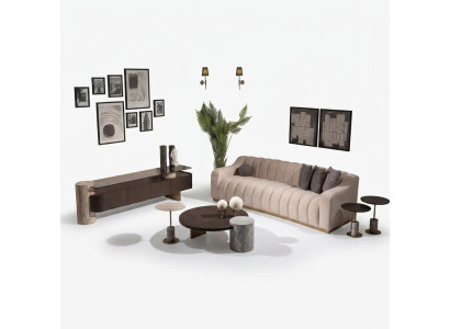 Luxe Complete Woonkamer Bank Bijzettafels 6-delig Stof Beige Hout
