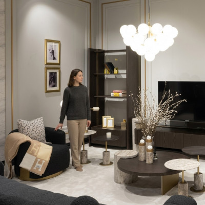 Grote complete woonkamer fauteuils Tafels 7-delig Stof Bruin Houten Rekken
