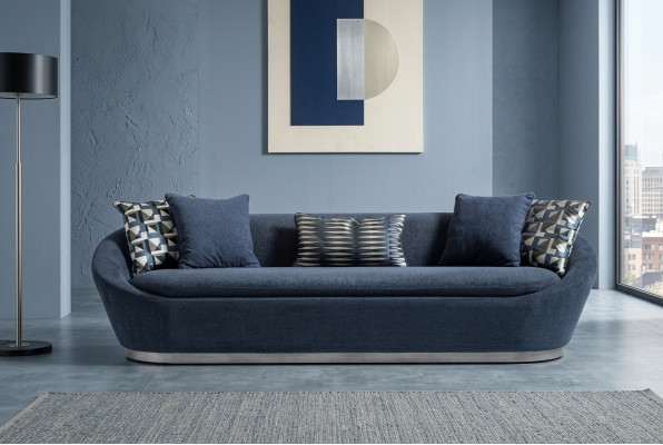 Moderne driezitsbank 3-zits stoffen bank Blauw gestoffeerde bank Stof