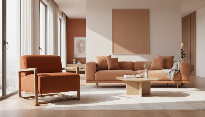Fauteuil éénzitter zetel oranje hout woonkamer relaxfauteuil design