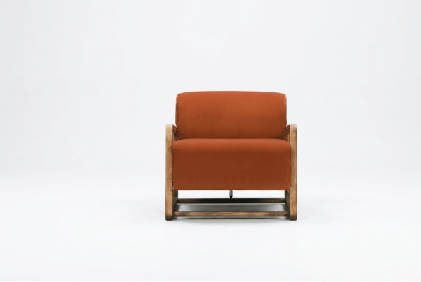 Fauteuil éénzitter zetel oranje hout woonkamer relaxfauteuil design