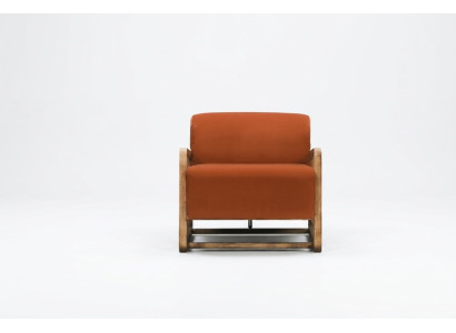 Fauteuil éénzitter zetel oranje hout woonkamer relaxfauteuil design
