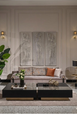 Complete woonkamer Driepersoons Bankstel Tafels Grijs 3-delig Stoffen Bank