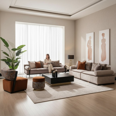 Volledige bankstel 431 stoffen bank fauteuil banken groep grijs tafel
