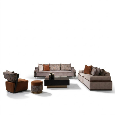 Volledige bankstel 431 stoffen bank fauteuil banken groep grijs tafel