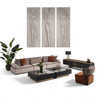 Groot woonkamergarnituur stoffen bank fauteuil grijs set 5-delig bank tafels