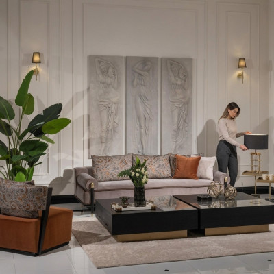 Bankstelsel Driepersoons Fauteuil Salontafel Set 6-delig Grijs Woonkamer