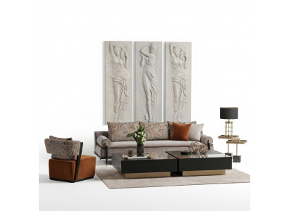 Bankstelsel Driepersoons Fauteuil Salontafel Set 6-delig Grijs Woonkamer