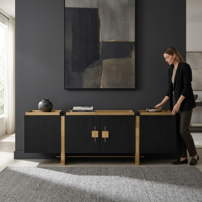 Dressoir Zijtafel Kast Commode Hout Zwart Modern Ontwerp Goud