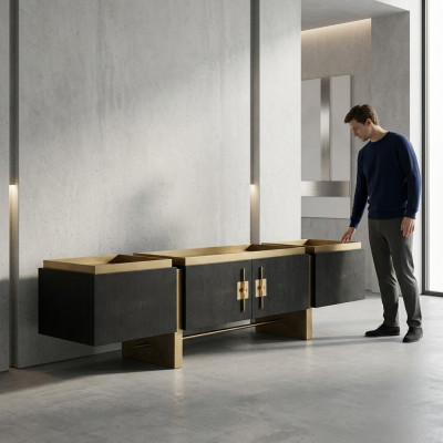 Sideboard RTV Lowboard TV Stand Zwart Modern Ontwerp Goud Hout
