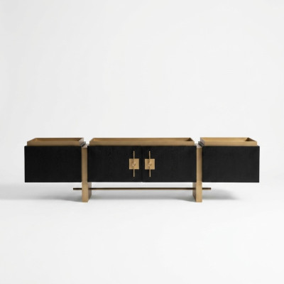 Sideboard RTV Lowboard TV Stand Zwart Modern Ontwerp Goud Hout