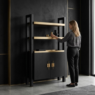 Kast met planken Houten kast Kasten Hout Zwart Design Goud Nieuw