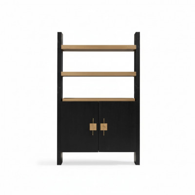 Kast met planken Houten kast Kasten Hout Zwart Design Goud Nieuw